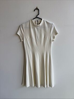 Elegant Cream Short Sleeve Fit-and-Flare Dress